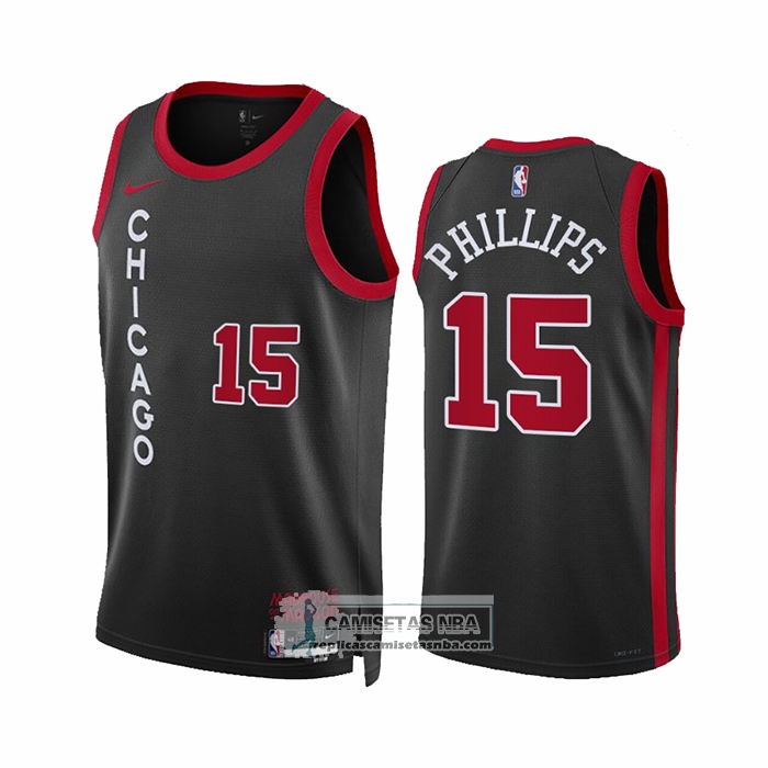 Camiseta Chicago Bulls Julian Phillips NO 15 Ciudad 2023-24 Negro